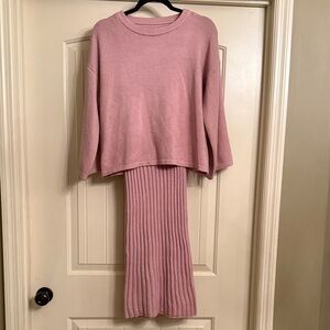 Elegant Pink Knit 2 Piece Sweater and Dress